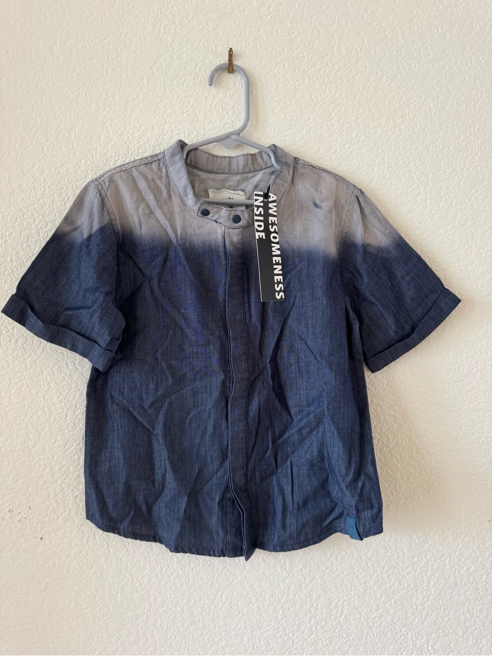 Omami Mini Short Sleeve Dip-Dye Denim Shirt Jacket - Blue Gradient